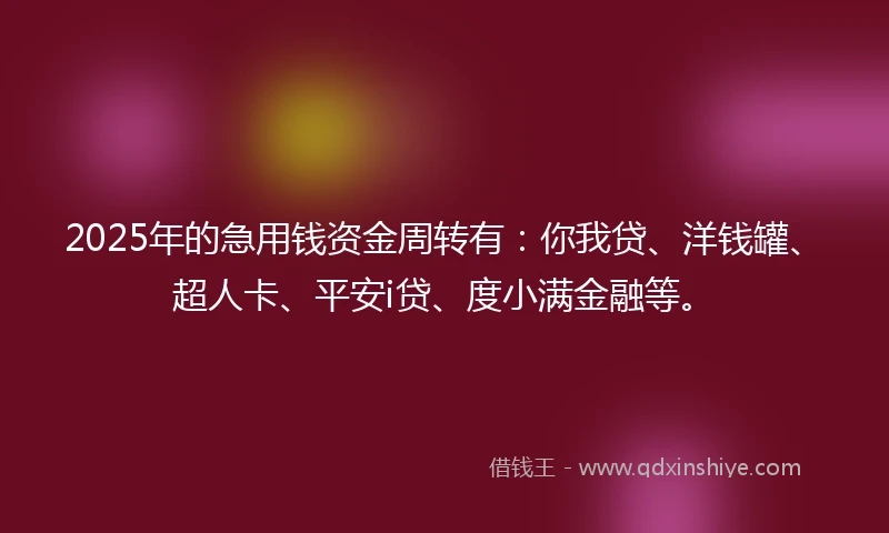 2025年的急用钱资金周转有：你我贷、洋钱罐、超人卡、平安i贷、度小满金融等。