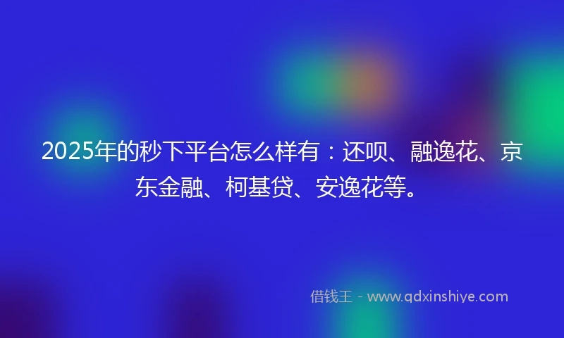 2025年的秒下平台怎么样有：还呗、融逸花、京东金融、柯基贷、安逸花等。