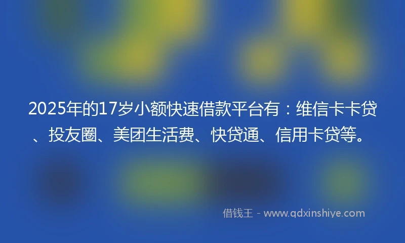 2025年的17岁小额快速借款平台有：维信卡卡贷、投友圈、美团生活费、快贷通、信用卡贷等。