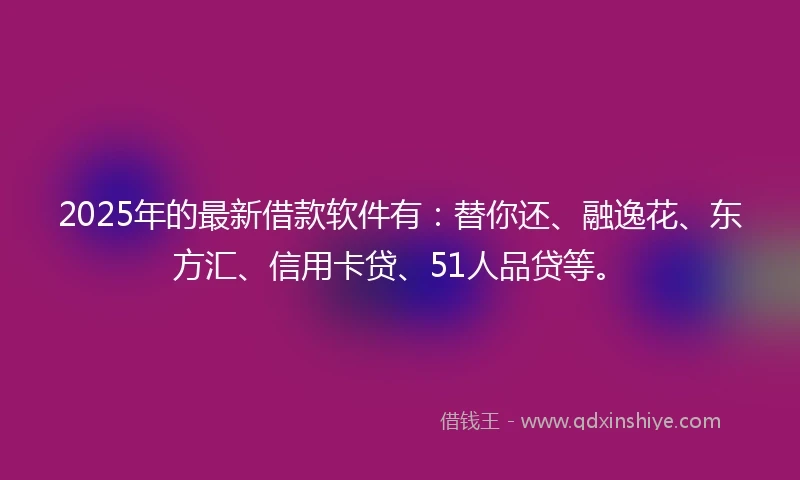 2025年的最新借款软件有：替你还、融逸花、东方汇、信用卡贷、51人品贷等。