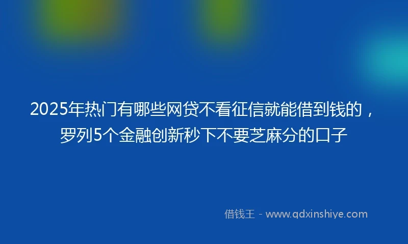 2025年热门有哪些网贷不看征信就能借到钱的，罗列5个金融创新秒下不要芝麻分的口子