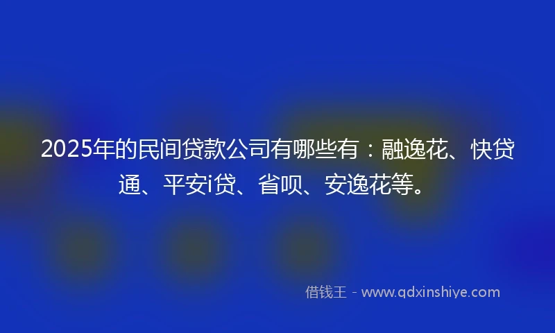 2025年的民间贷款公司有哪些有：融逸花、快贷通、平安i贷、省呗、安逸花等。
