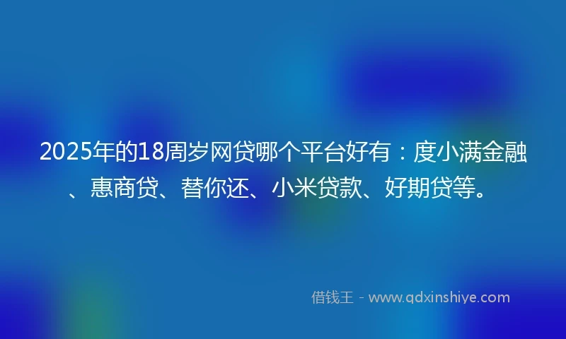 2025年的18周岁网贷哪个平台好有：度小满金融、惠商贷、替你还、小米贷款、好期贷等。