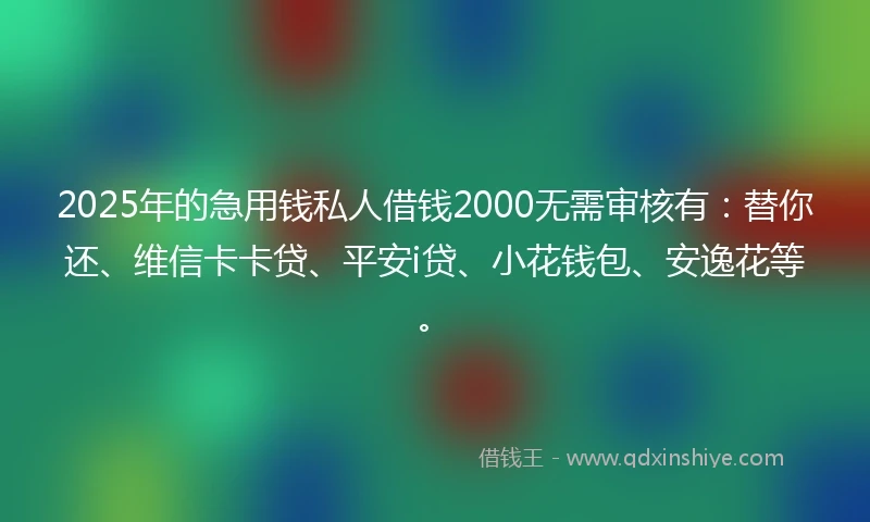 2025年的急用钱私人借钱2000无需审核有：替你还、维信卡卡贷、平安i贷、小花钱包、安逸花等。