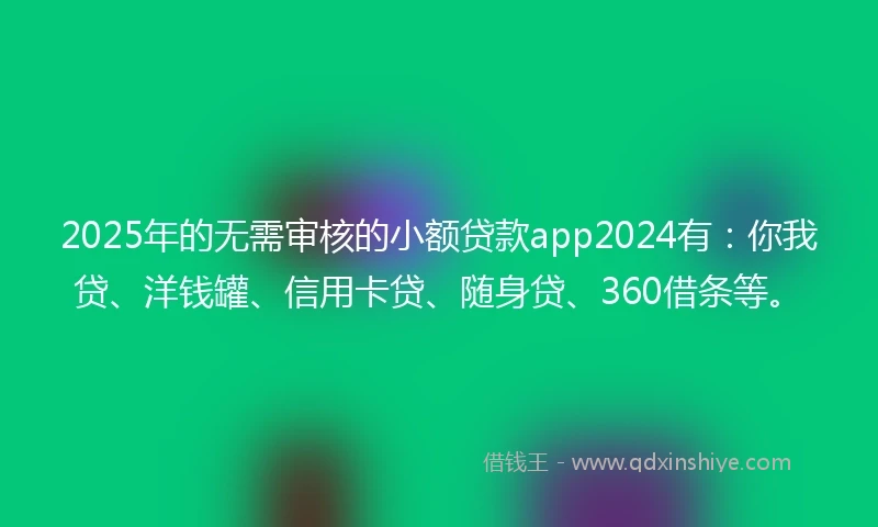 2025年的无需审核的小额贷款app2024有：你我贷、洋钱罐、信用卡贷、随身贷、360借条等。