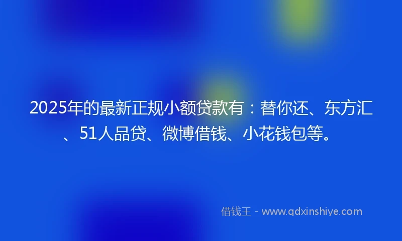 2025年的最新正规小额贷款有：替你还、东方汇、51人品贷、微博借钱、小花钱包等。