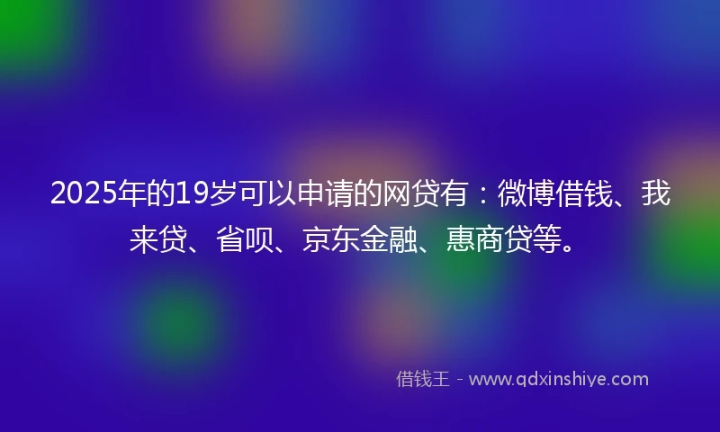 2025年的19岁可以申请的网贷有：微博借钱、我来贷、省呗、京东金融、惠商贷等。
