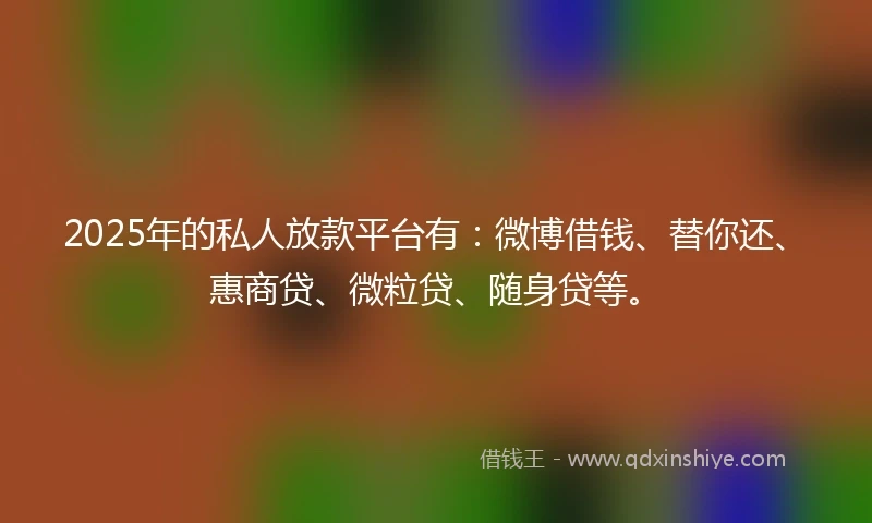 2025年的私人放款平台有:微博借钱、替你还、惠商贷、微粒贷、随身贷等。