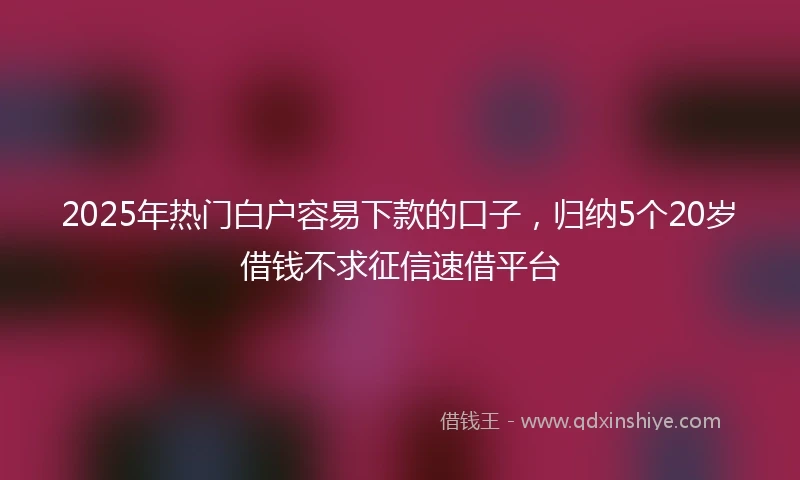 2025年热门白户容易下款的口子，归纳5个20岁借钱不求征信速借平台