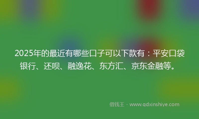 2025年的最近有哪些口子可以下款有：平安口袋银行、还呗、融逸花、东方汇、京东金融等。