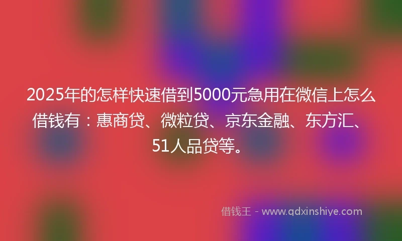 2025年的怎样快速借到5000元急用在微信上怎么借钱有：惠商贷、微粒贷、京东金融、东方汇、51人品贷等。