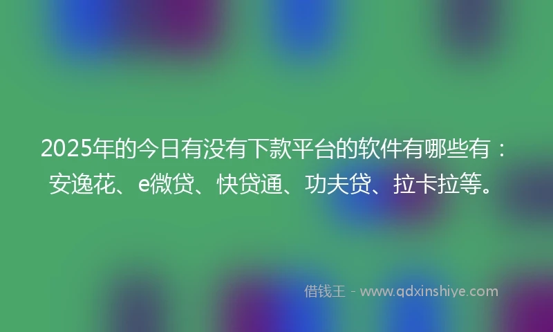 2025年的今日有没有下款平台的软件有哪些有：安逸花、e微贷、快贷通、功夫贷、拉卡拉等。