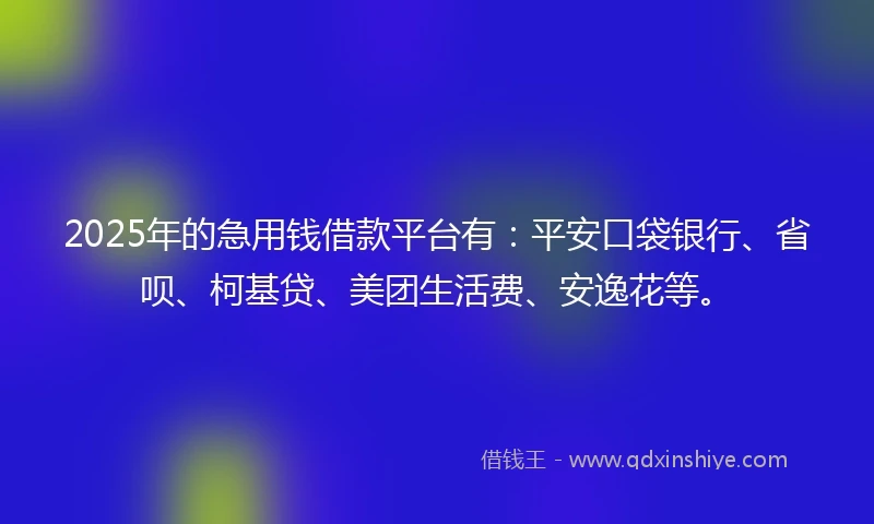 2025年的急用钱借款平台有：平安口袋银行、省呗、柯基贷、美团生活费、安逸花等。