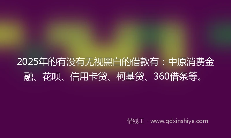 2025年的有没有无视黑白的借款有：中原消费金融、花呗、信用卡贷、柯基贷、360借条等。