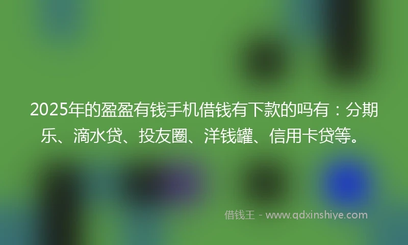 2025年的盈盈有钱手机借钱有下款的吗有：分期乐、滴水贷、投友圈、洋钱罐、信用卡贷等。