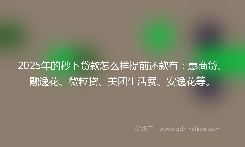 2025年的秒下贷款怎么样提前还款有:惠商贷、融逸花、微粒贷、美团生活费、安逸花等。