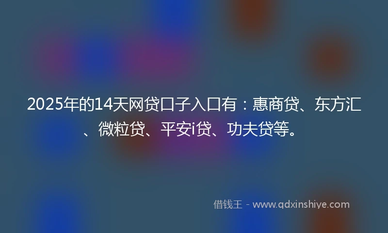 2025年的14天网贷口子入口有：惠商贷、东方汇、微粒贷、平安i贷、功夫贷等。