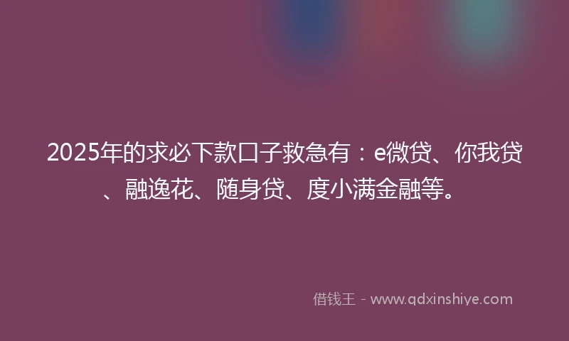 2025年的求必下款口子救急有：e微贷、你我贷、融逸花、随身贷、度小满金融等。