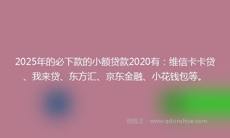 2025年的必下款的小额贷款2020有：维信卡卡贷、我来贷、东方汇、京东金融、小花钱包等。