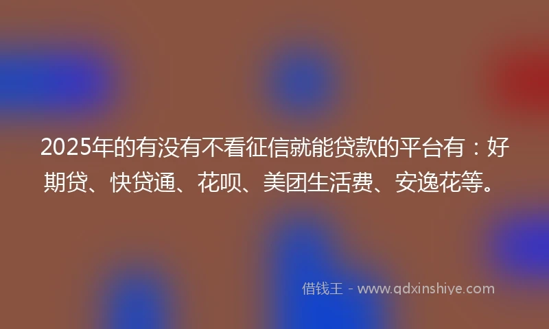 2025年的有没有不看征信就能贷款的平台有：好期贷、快贷通、花呗、美团生活费、安逸花等。