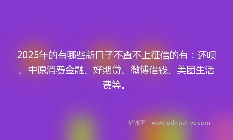 2025年的有哪些新口子不查不上征信的有：还呗、中原消费金融、好期贷、微博借钱、美团生活费等。