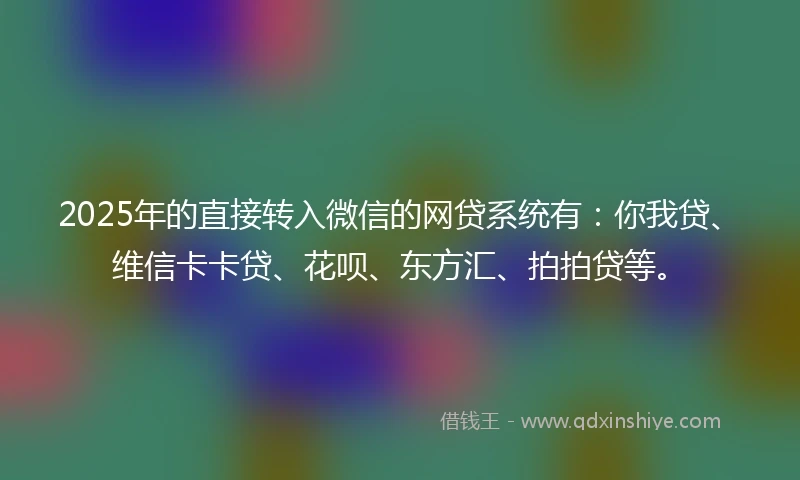 2025年的直接转入微信的网贷系统有：你我贷、维信卡卡贷、花呗、东方汇、拍拍贷等。