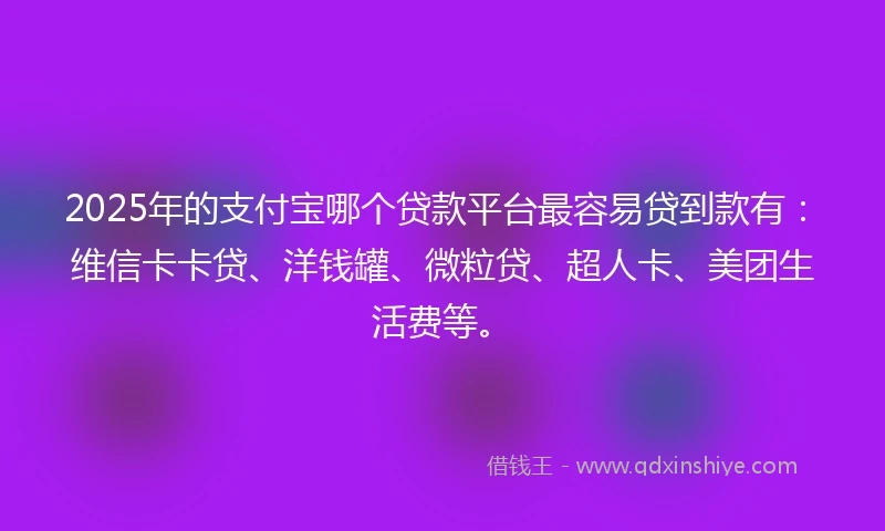 2025年的支付宝哪个贷款平台最容易贷到款有：维信卡卡贷、洋钱罐、微粒贷、超人卡、美团生活费等。