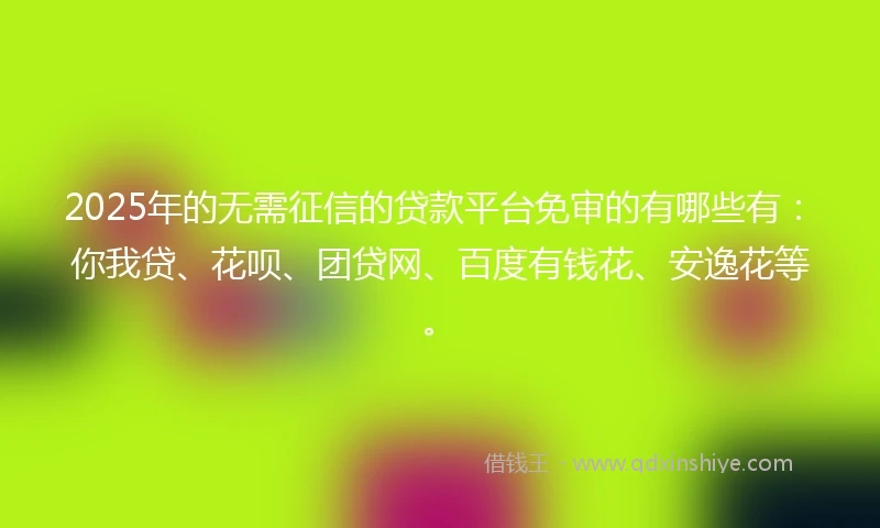 2025年的无需征信的贷款平台免审的有哪些有：你我贷、花呗、团贷网、百度有钱花、安逸花等。