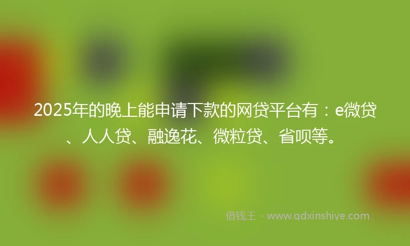 2025年的晚上能申请下款的网贷平台有：e微贷、人人贷、融逸花、微粒贷、省呗等。