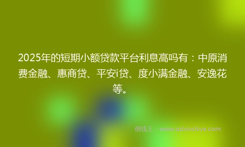2025年的短期小额贷款平台利息高吗有：中原消费金融、惠商贷、平安i贷、度小满金融、安逸花等。