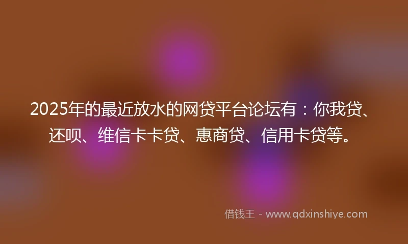 2025年的最近放水的网贷平台论坛有：你我贷、还呗、维信卡卡贷、惠商贷、信用卡贷等。