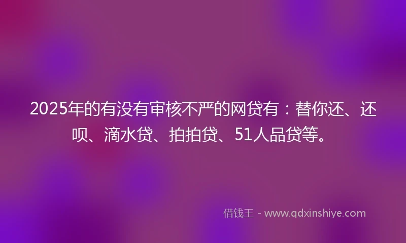 2025年的有没有审核不严的网贷有：替你还、还呗、滴水贷、拍拍贷、51人品贷等。