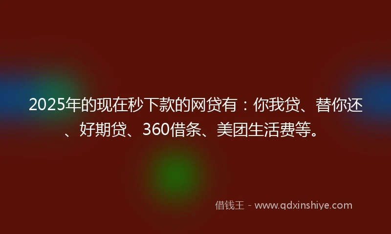 2025年的现在秒下款的网贷有：你我贷、替你还、好期贷、360借条、美团生活费等。