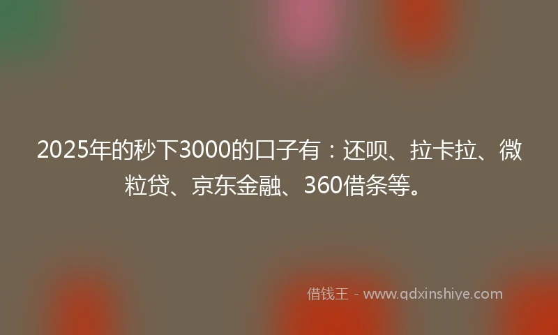 2025年的秒下3000的口子有：还呗、拉卡拉、微粒贷、京东金融、360借条等。