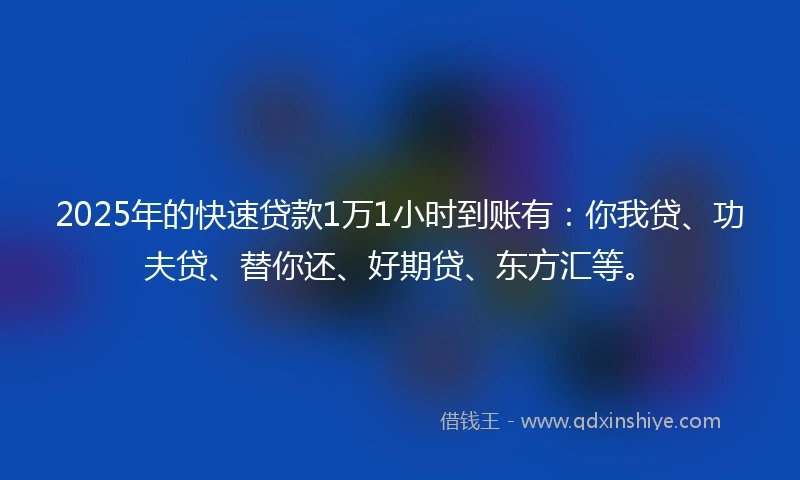 2025年的快速贷款1万1小时到账有：你我贷、功夫贷、替你还、好期贷、东方汇等。