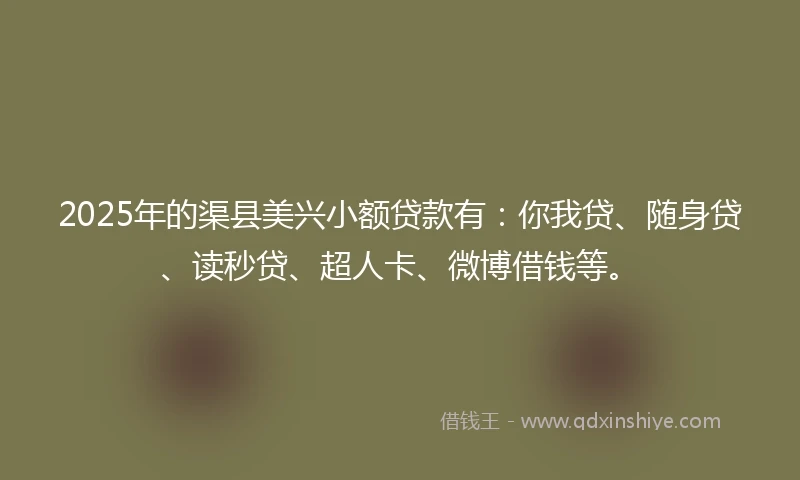 2025年的渠县美兴小额贷款有：你我贷、随身贷、读秒贷、超人卡、微博借钱等。