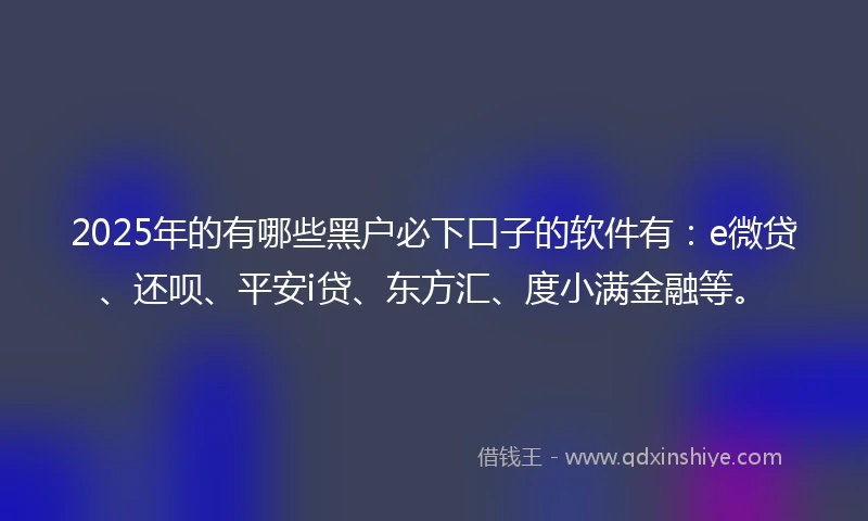 2025年的有哪些黑户必下口子的软件有：e微贷、还呗、平安i贷、东方汇、度小满金融等。