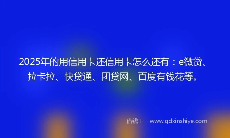 2025年的用信用卡还信用卡怎么还有：e微贷、拉卡拉、快贷通、团贷网、百度有钱花等。