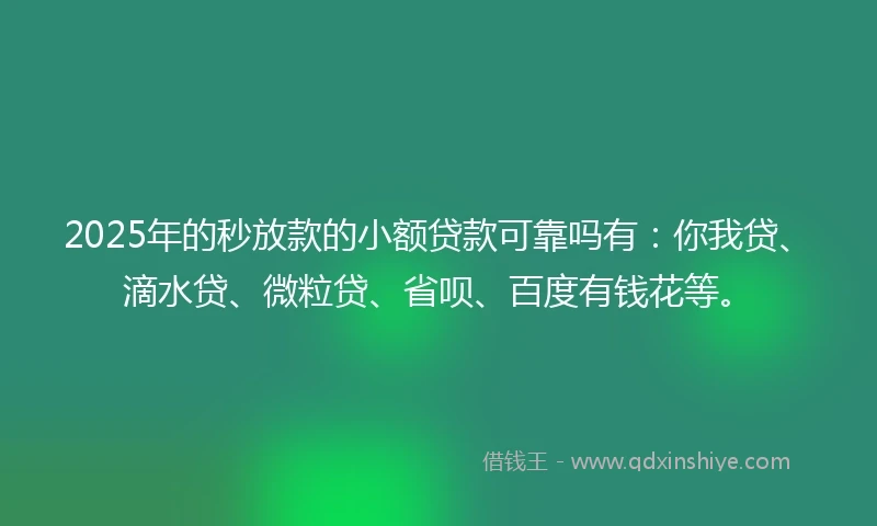 2025年的秒放款的小额贷款可靠吗有：你我贷、滴水贷、微粒贷、省呗、百度有钱花等。