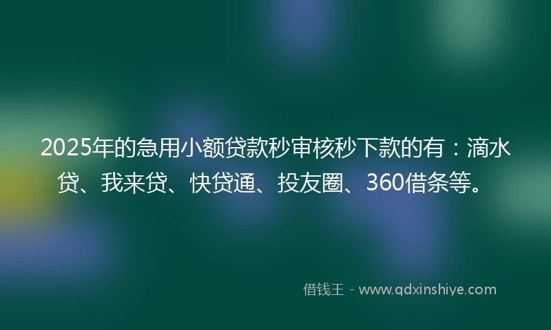2025年的急用小额贷款秒审核秒下款的有：滴水贷、我来贷、快贷通、投友圈、360借条等。
