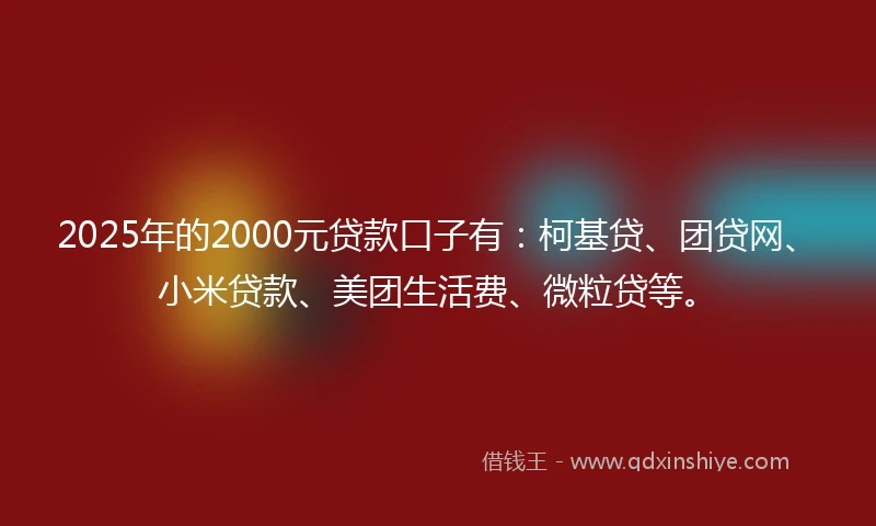 2025年的2000元贷款口子有：柯基贷、团贷网、小米贷款、美团生活费、微粒贷等。