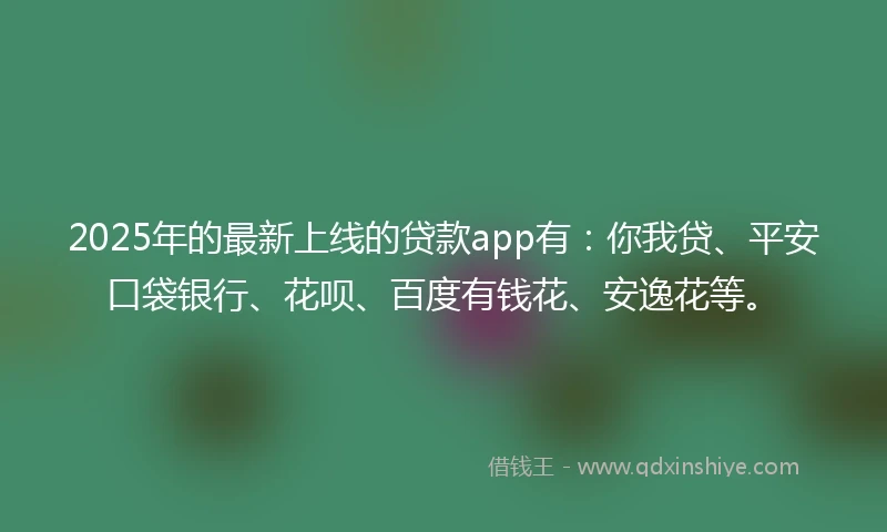 2025年的最新上线的贷款app有：你我贷、平安口袋银行、花呗、百度有钱花、安逸花等。