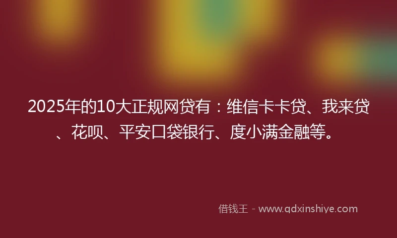2025年的10大正规网贷有：维信卡卡贷、我来贷、花呗、平安口袋银行、度小满金融等。