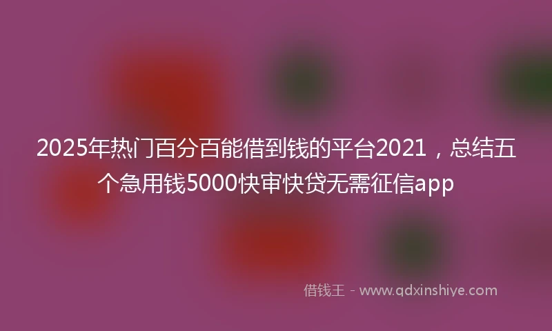 2025年热门百分百能借到钱的平台2021，总结五个急用钱5000快审快贷无需征信app