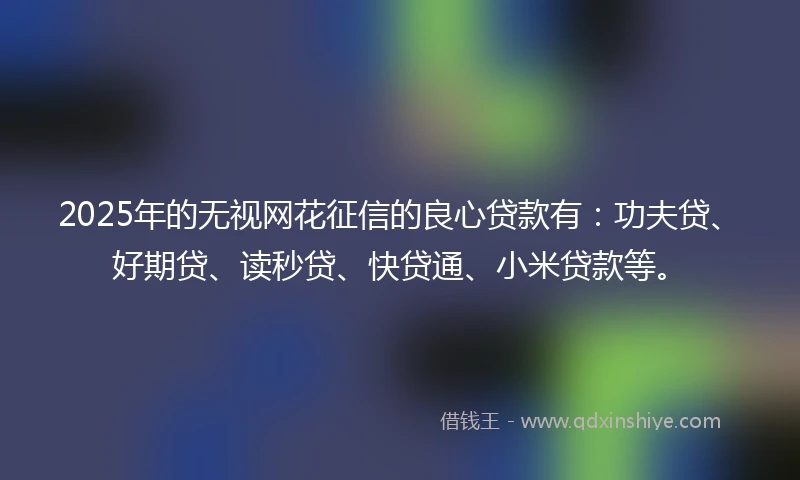 2025年的无视网花征信的良心贷款有：功夫贷、好期贷、读秒贷、快贷通、小米贷款等。