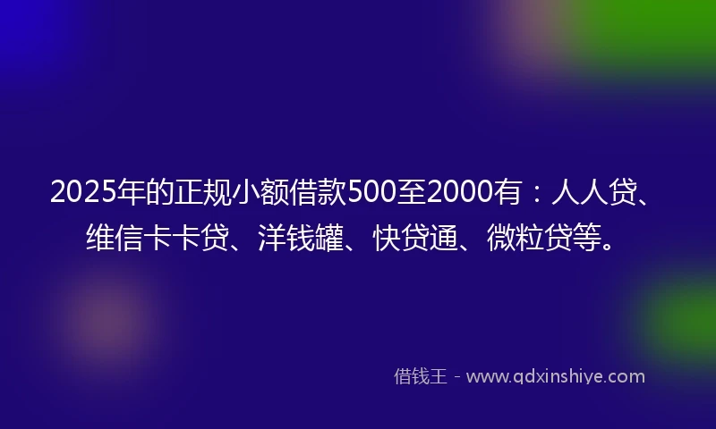2025年的正规小额借款500至2000有：人人贷、维信卡卡贷、洋钱罐、快贷通、微粒贷等。