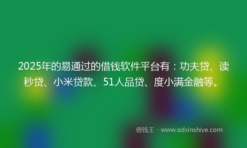 2025年的易通过的借钱软件平台有：功夫贷、读秒贷、小米贷款、51人品贷、度小满金融等。