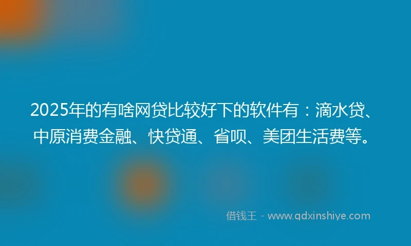 2025年的有啥网贷比较好下的软件有：滴水贷、中原消费金融、快贷通、省呗、美团生活费等。