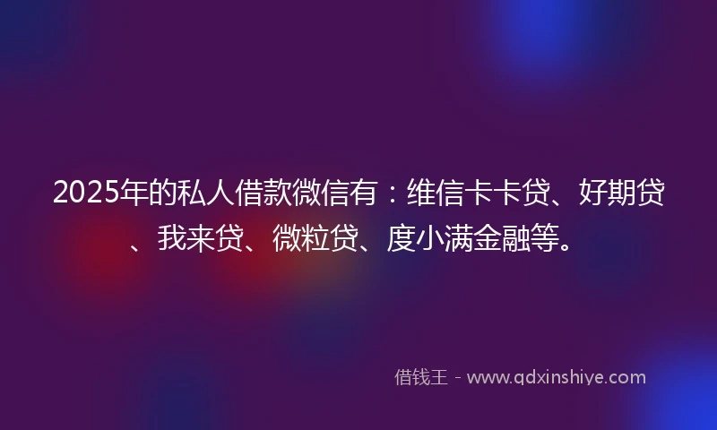 2025年的私人借款微信有：维信卡卡贷、好期贷、我来贷、微粒贷、度小满金融等。