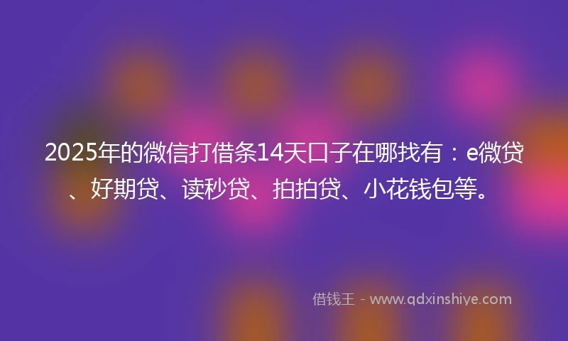 2025年的微信打借条14天口子在哪找有：e微贷、好期贷、读秒贷、拍拍贷、小花钱包等。